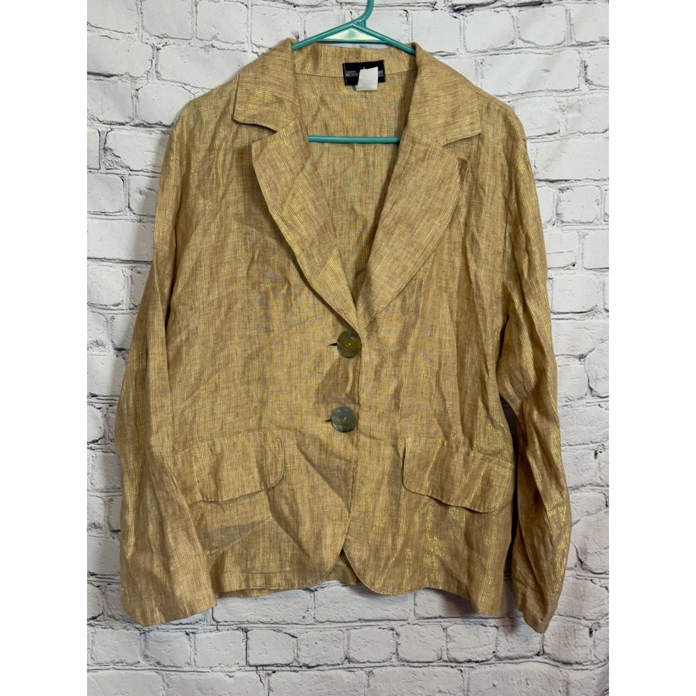 Connie's Moon Light Women's Linen Blend Blazer Gold‎ Lurex Button Front Size S